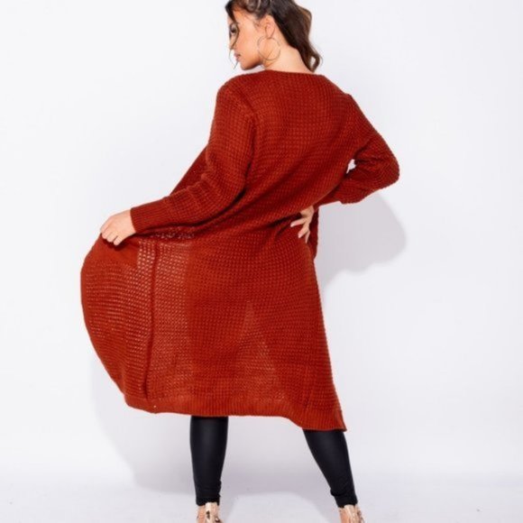 Knitted Long Sleeve Open Front Long Maxi Cardigan Sweater Duster - Picture 7 of 9